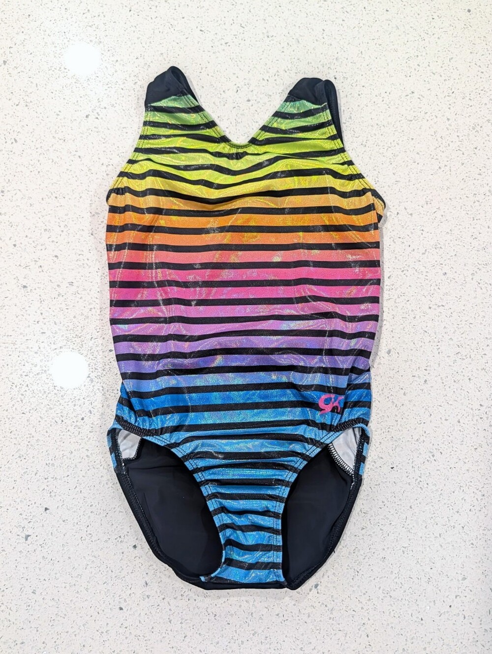HOLOGRAPHIC GK Elite Child Small CS gymnastics dance Leotard Rainbow Stripes